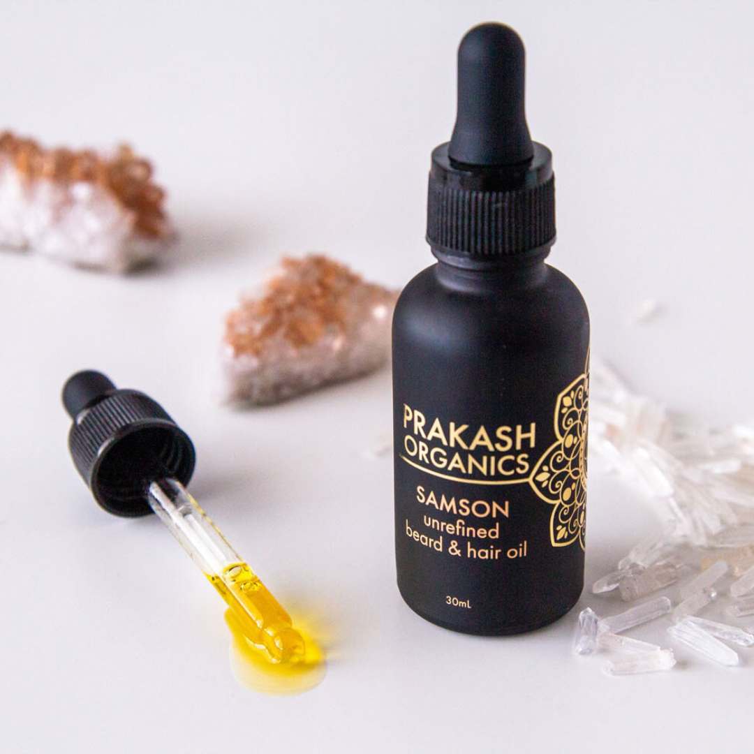 Samson Unrefined Beard & Hair Oil for Growth & Strength Prakash Organics