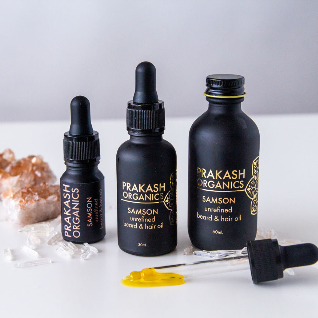 Samson Unrefined Beard & Hair Oil for Growth & Strength Prakash Organics